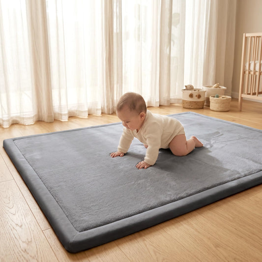 ACOMOPACK Baby Play Mat for Floor,1.3" Thick Elasti-Foam 59"×71" Non-Slip Water Repellent,Non-Toxic Playpen Mat for Infants Toddlers Kids, Ultra Soft Coral Velvet for Tummy Time Crawling（Dark Grey）