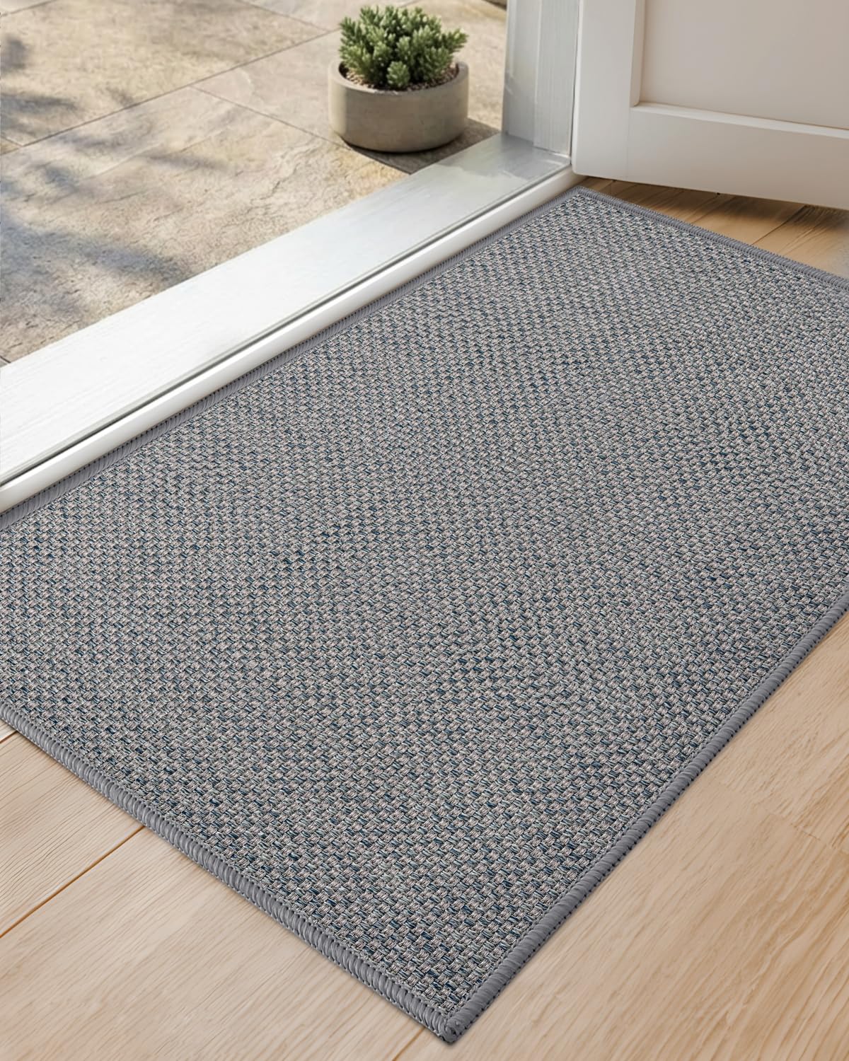 HearthCraft Ultra Thin Indoor Door Mat 17"x30", Low Profile Door Mat Indoor Entrance, Non-Slip Rubber Backing Inside Doormat for Front Door, Patio & Porch, Gray