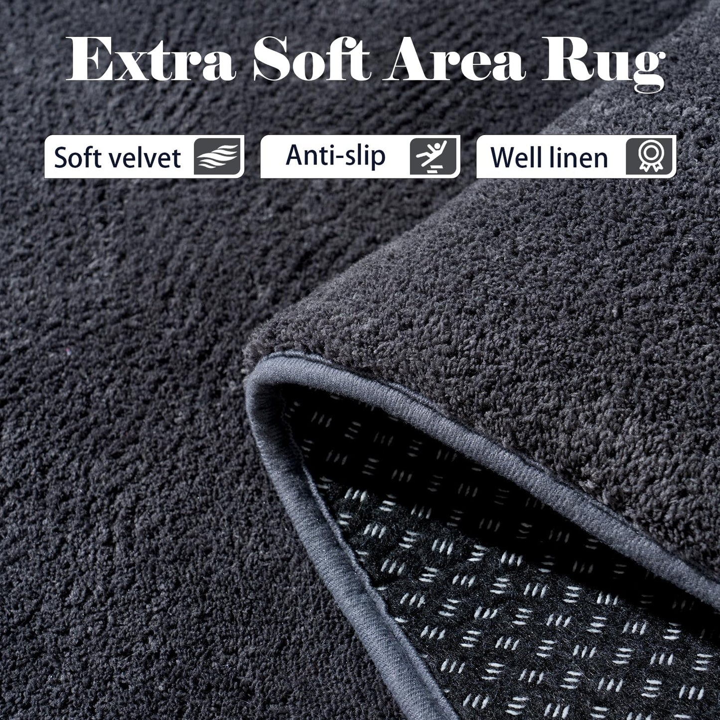 QDUIDU Large Area Rugs for Bedroom Living Room - 5x8 Feet Ultra Soft Dark Grey Rug Thickened with Memory-Foam, Solid Modern Minimalist Carpets for Home Decor, Non-Slip and Comfy Nursery Room Rugs