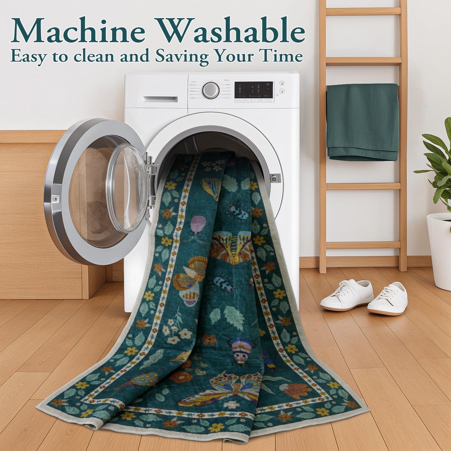 Lahome Insect Washable Rugs 8x10, Soft 8x10 Area Rugs for Living Room, Non Slip Bedroom Rug Under Bed Ultra-Thin Large Carpet for Dining Room Office Playroom Vionnet(8'x10',Dark Green)