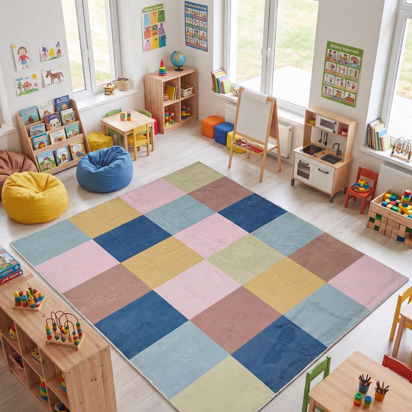 Breling Classroom Carpets Playmat Rugs 6x9 ft Kids Classroom Rugs with Rubber Backing Colorful Children's Seating Nursery Play Mat for Preschool Elementary Playroom Kindergarten