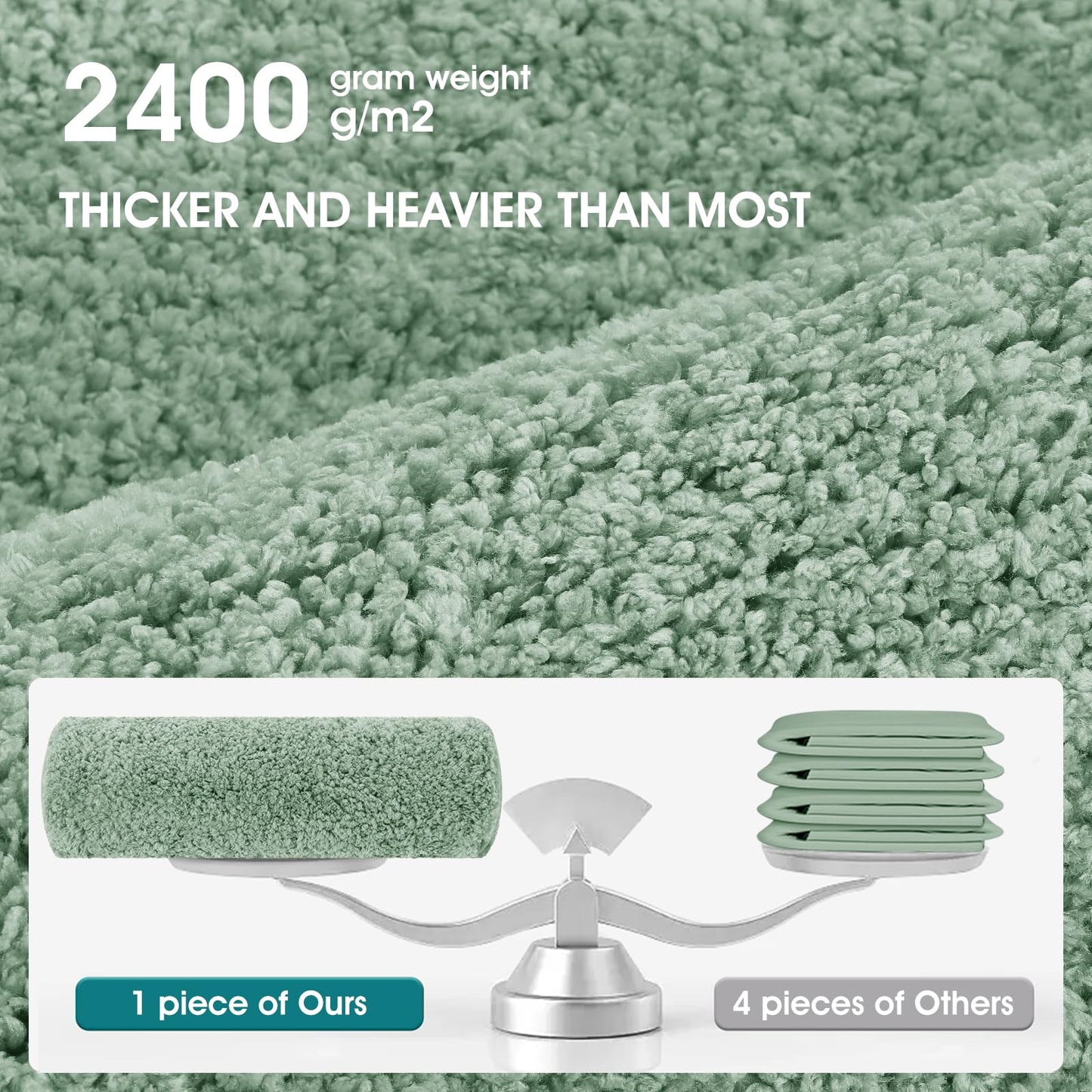 Microfiber Thick Bathroom Rugs Set 3 Piece, Flurry Non Slip Bath Rug, Soft Plush Absorbent Bathroom Mat, Machine Washable Luxury Toilet Rug Set, Bath Mat for Tab, Shower and Bathroom, Sage Green