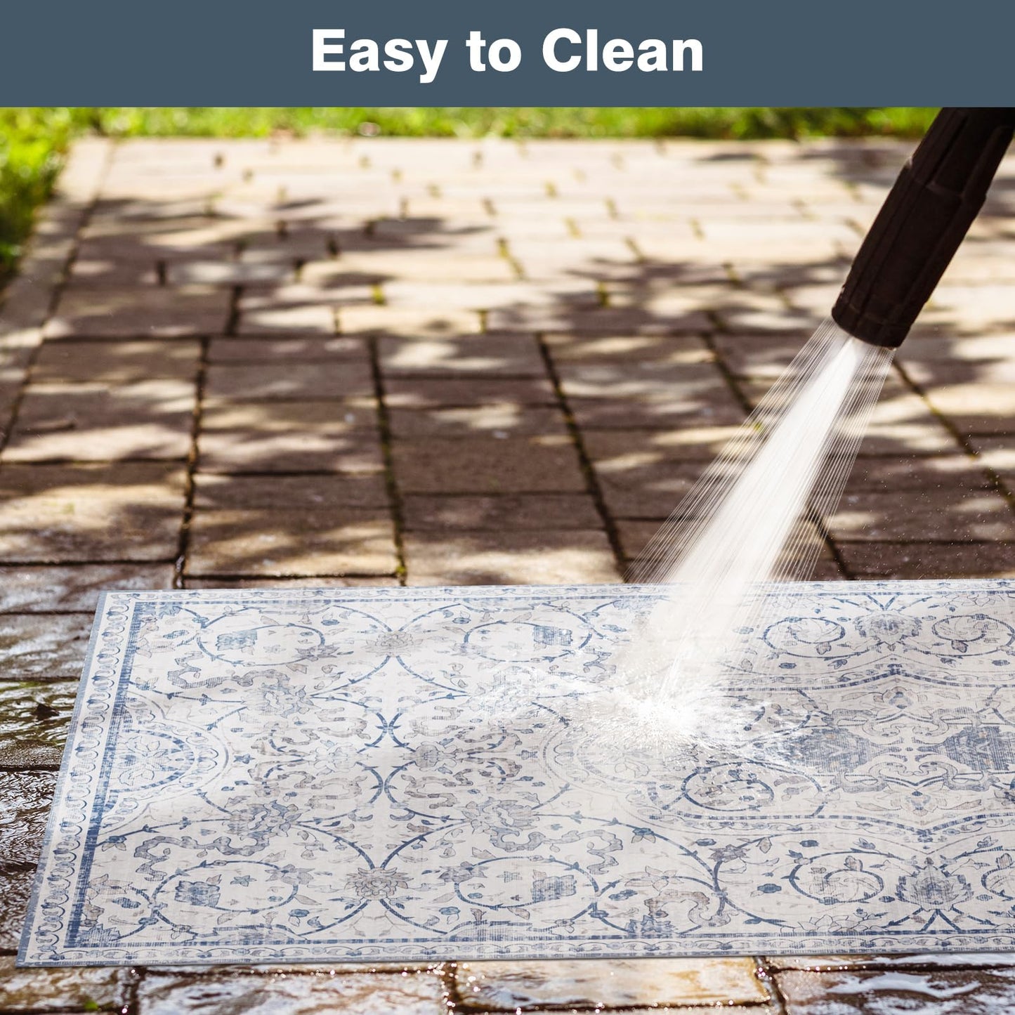 2'×5' Blue Floral Vinyl Runner Rug, Non-Slip Floor Mat for Hallway, Kitchen, Entryway, Waterproof&Stain-Resistant Vinyl Floor Mat, Easy Clean Plastic Floor Protector for High Traffic Areas, Runners