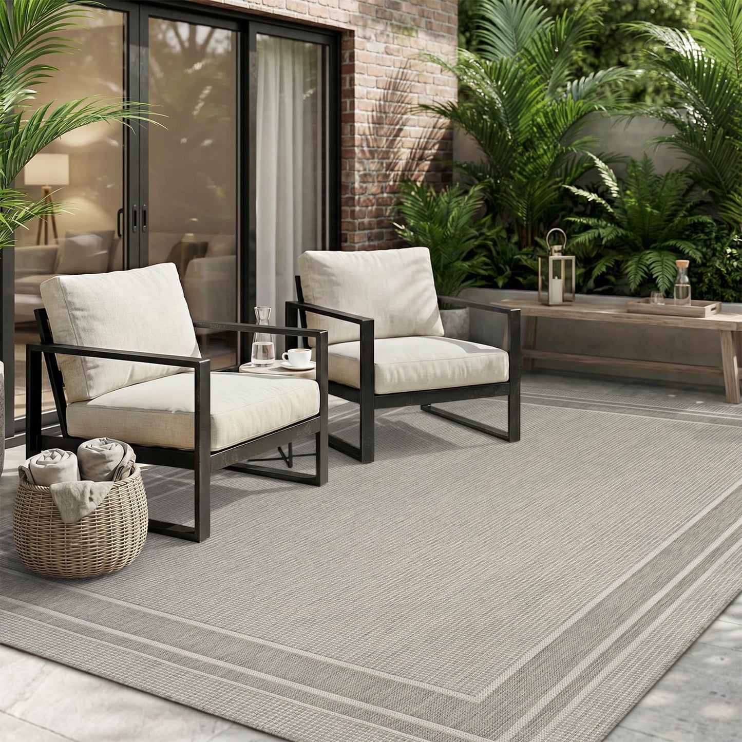 MontVoo-Outdoor Rug-Patio Rug 8x10 ft Polypropylene Indoor Outdoor Rugs Outdoor Carpet for Patio Deck Balcony Porch, Textured Weave, Durable for High Traffic, Fade-Resistant, Modern Silver Grey