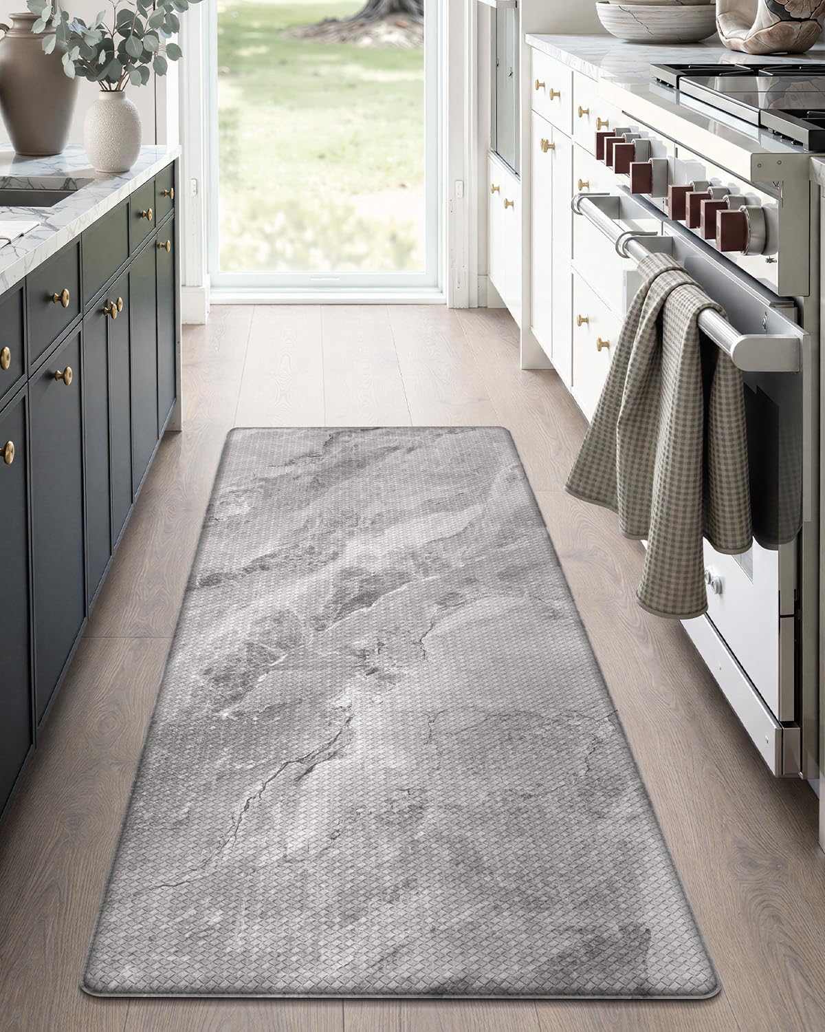 Color&Geometry Marble Kitchen Mats for Floor 24x59, Non Slip Wide Kitchen Runner Rug, Easy Clean, Oil & Water Resistant, Anti Fatigue Foam Standing Mat for Sink, Laundry, Office, Grey