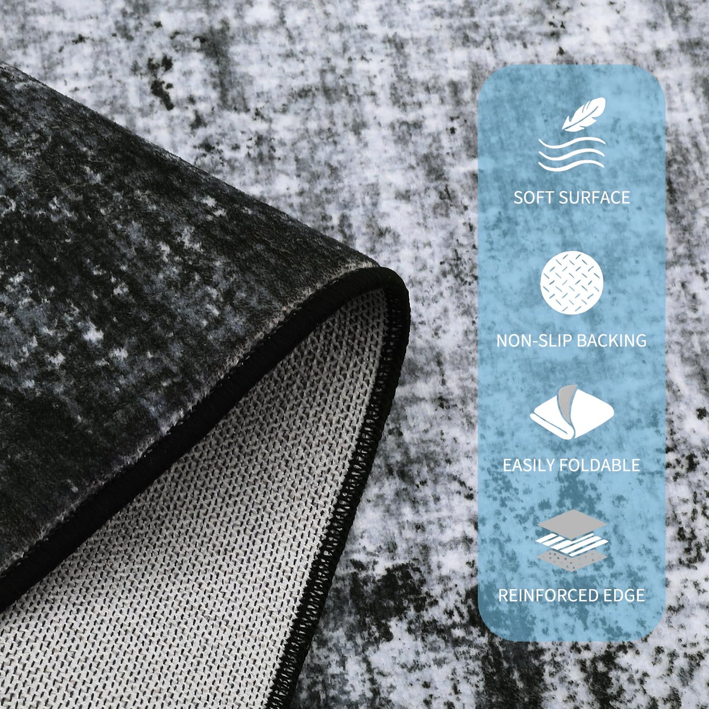 GarveeHome Machine Washable Runner Rugs 2x6 Non-Shedding Abstract Hallway Rug with Non-Slip Backing, Foldable Contemporary Low Pile Floor Cover for Bedroom, Laundry, Grey