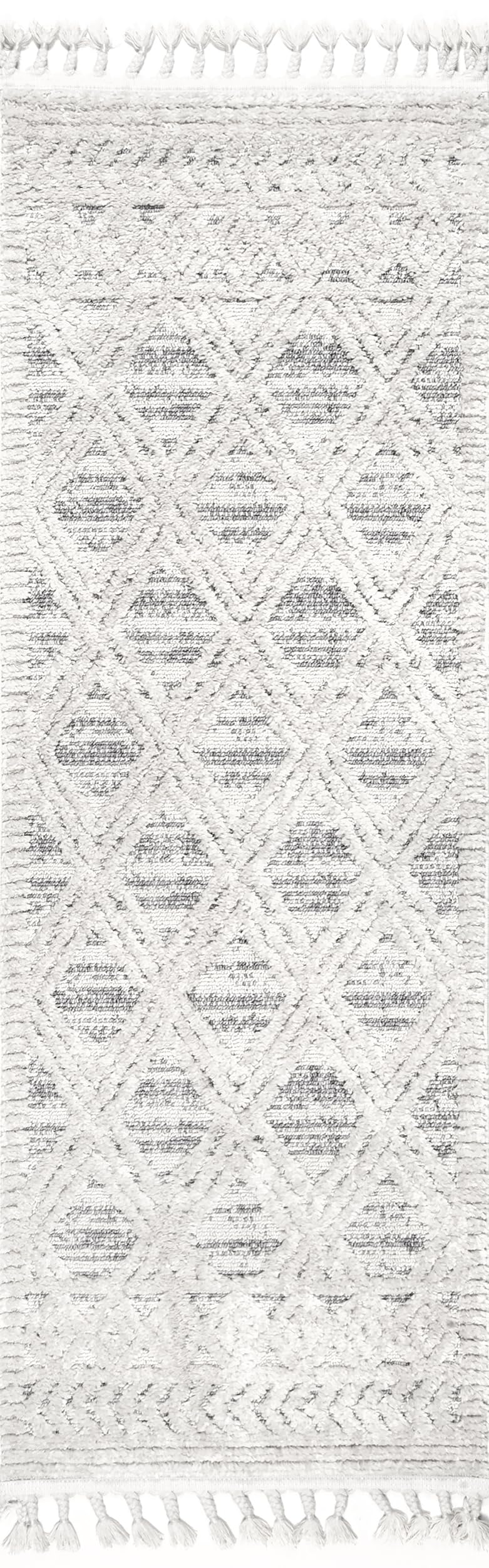 nuLOOM 2'6" x 10' Ansley Moroccan Tassel Area Rug, Light Grey, High-Low Textured Bohemian Design, Plush High Pile, Stain Resistant, For Bedroom, Living Room, Hallway, Entryway