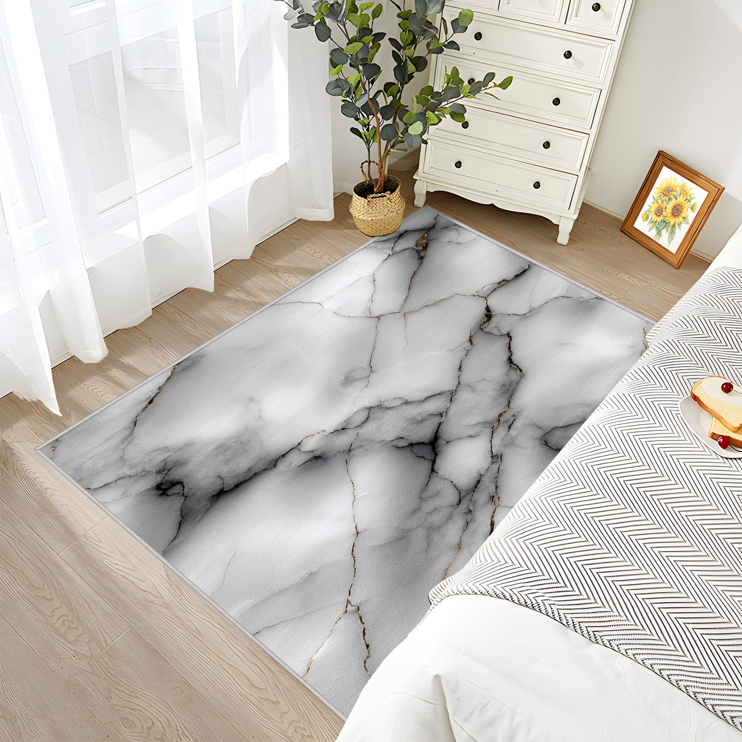 Aquailis Marble Rugs for Bedroom - Abstract Agate Rug, 3x4 Rug, Modern Luxury Area Rug, Contemporary Washable Non Slip Rugs, White and Black Carpet - Home Decor, Marble Gifts for Home