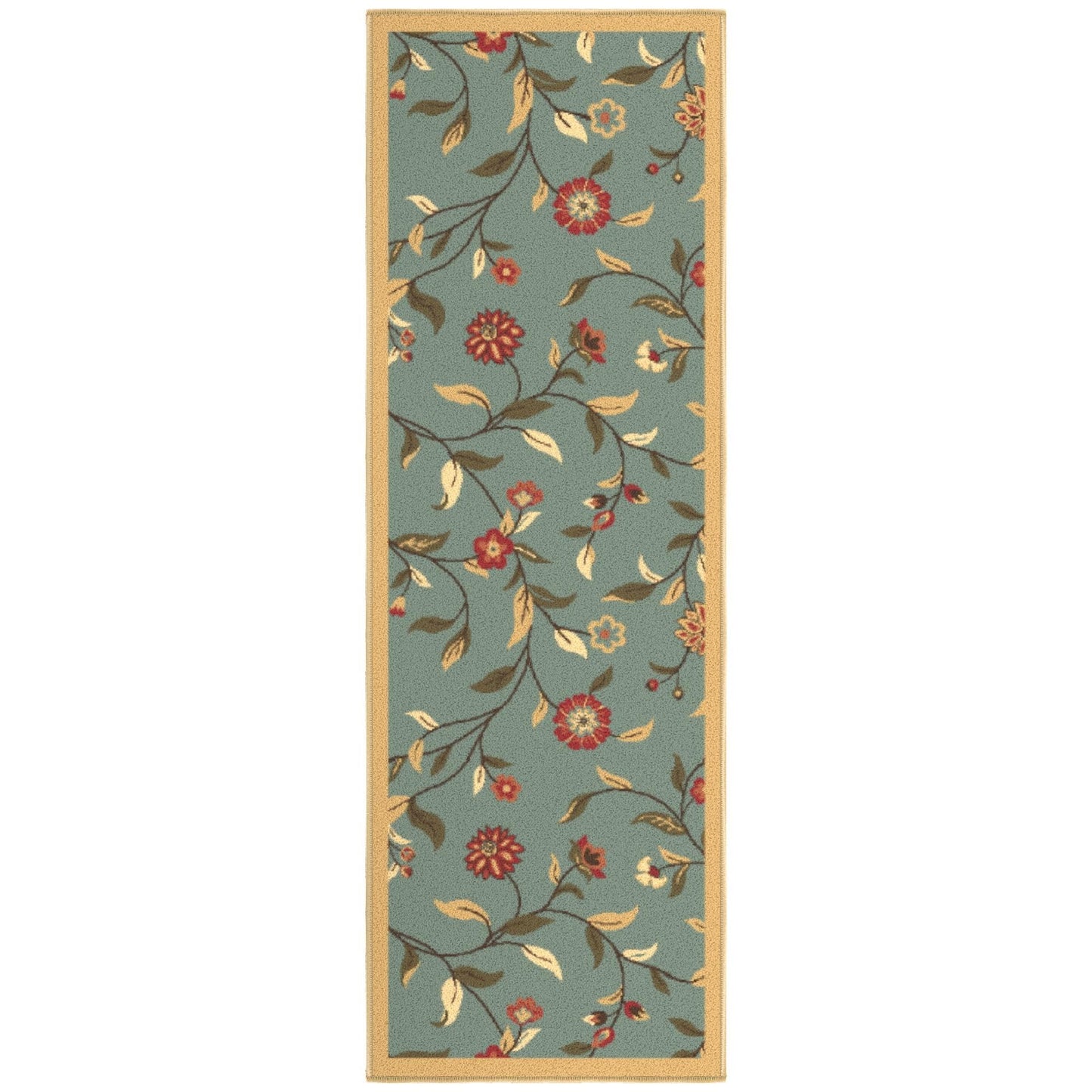 Ottomanson Hallway Runner Rug 20" x 59" Non Slip Floral Area Rugs Easy to Clean Laundry Rug Runner Durable Floor Carpet Runners for Hallways Entryway Living Room Kitchen Bathroom, Seafoam Green