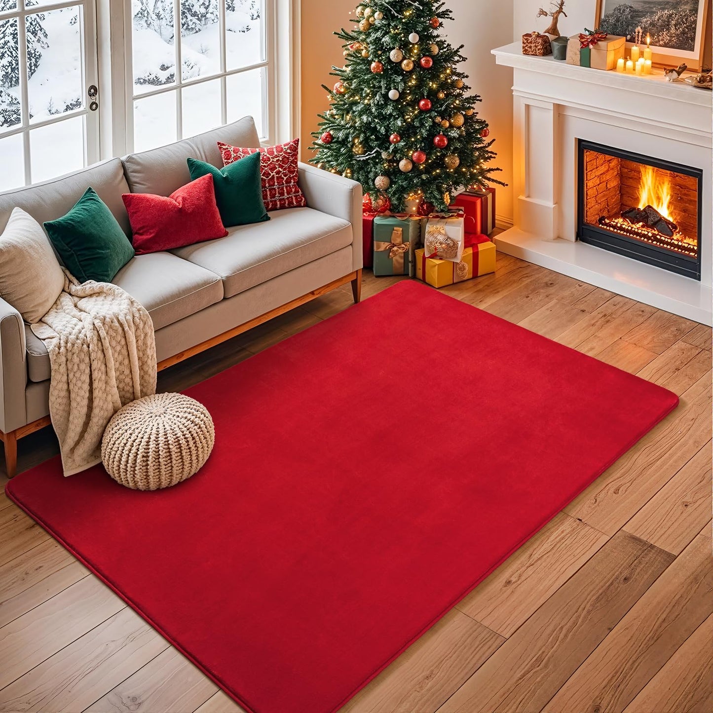 Andecor Soft Area Rug, 4x6 Red Washable Rugs for Living Room Bedroom, Indoor Fluffy Carpets for Dorm Boys Girls Kids Room Nursery Home Decorations