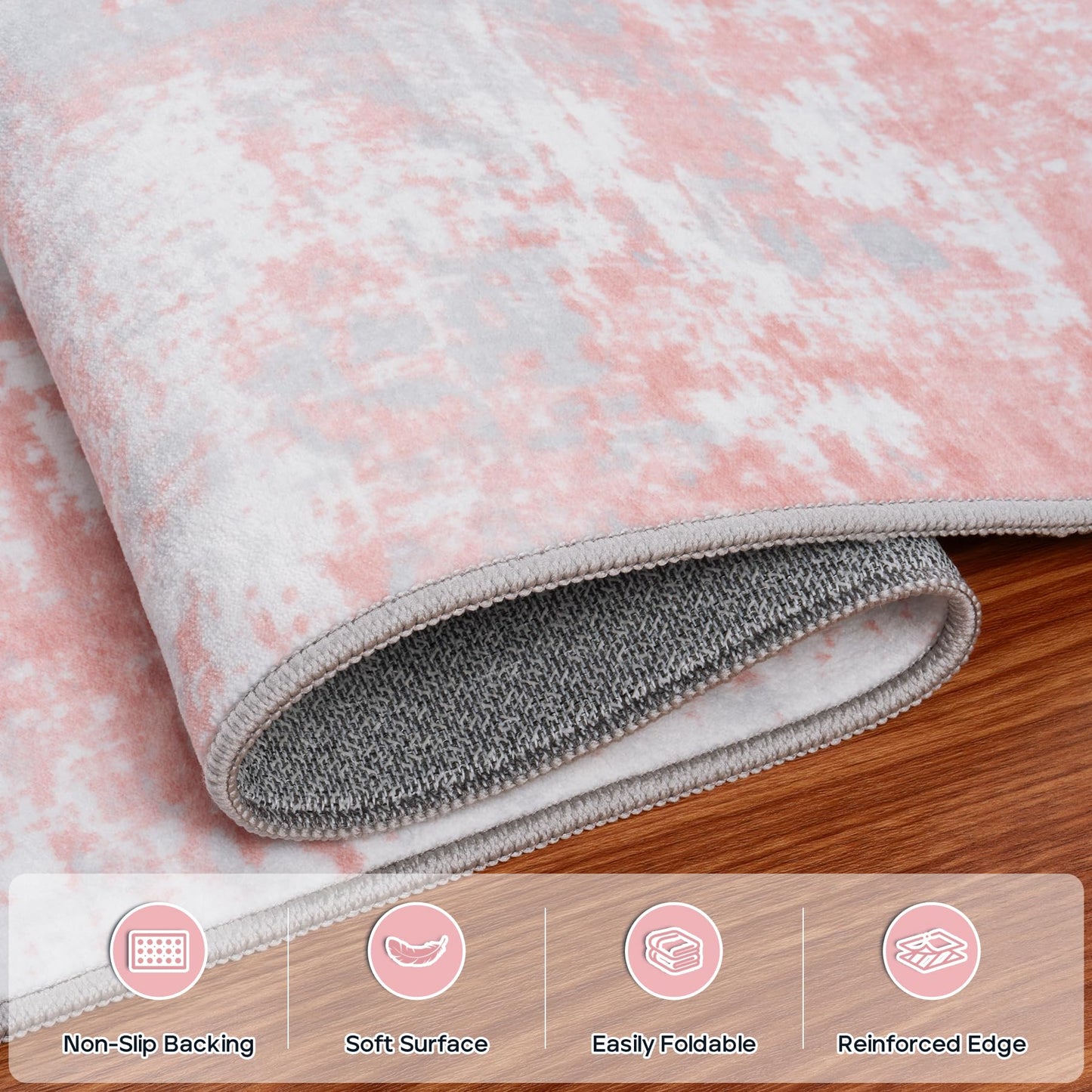 Pink Rug Carpet 8x10 Area Rugs for Bedroom Girls: Washable Modern Rug for Living Room Dining Room Non Slip Low Pile 8 by 10 Indoor Abstract Home Office