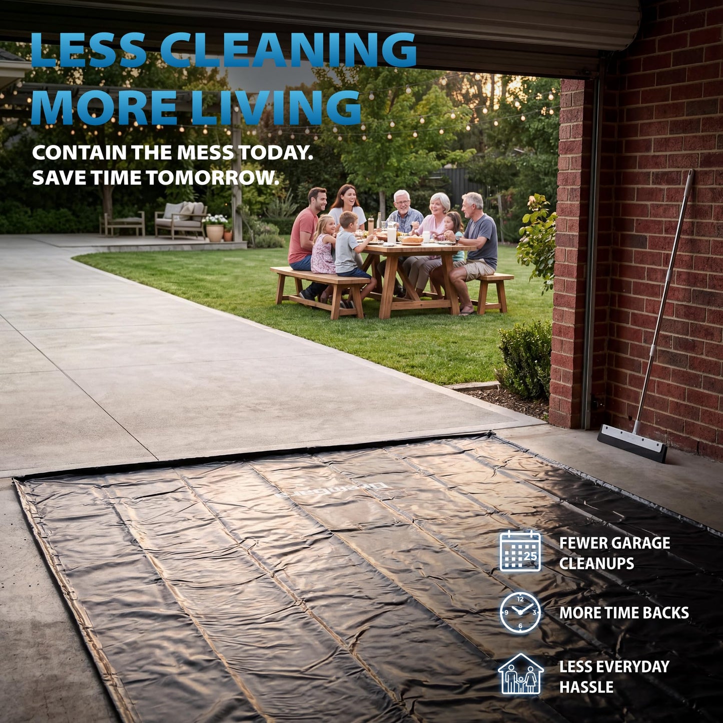 DremGara 7'9" x 18' Heavy-Duty Garage Floor Mat - 610GSM Commercial-Grade PVC Containment Mat with 1.2" Raised Edges to Trap Water, Mud, Snow & Oil, Waterproof Garage Floor Mat for Cars, Non-Slip