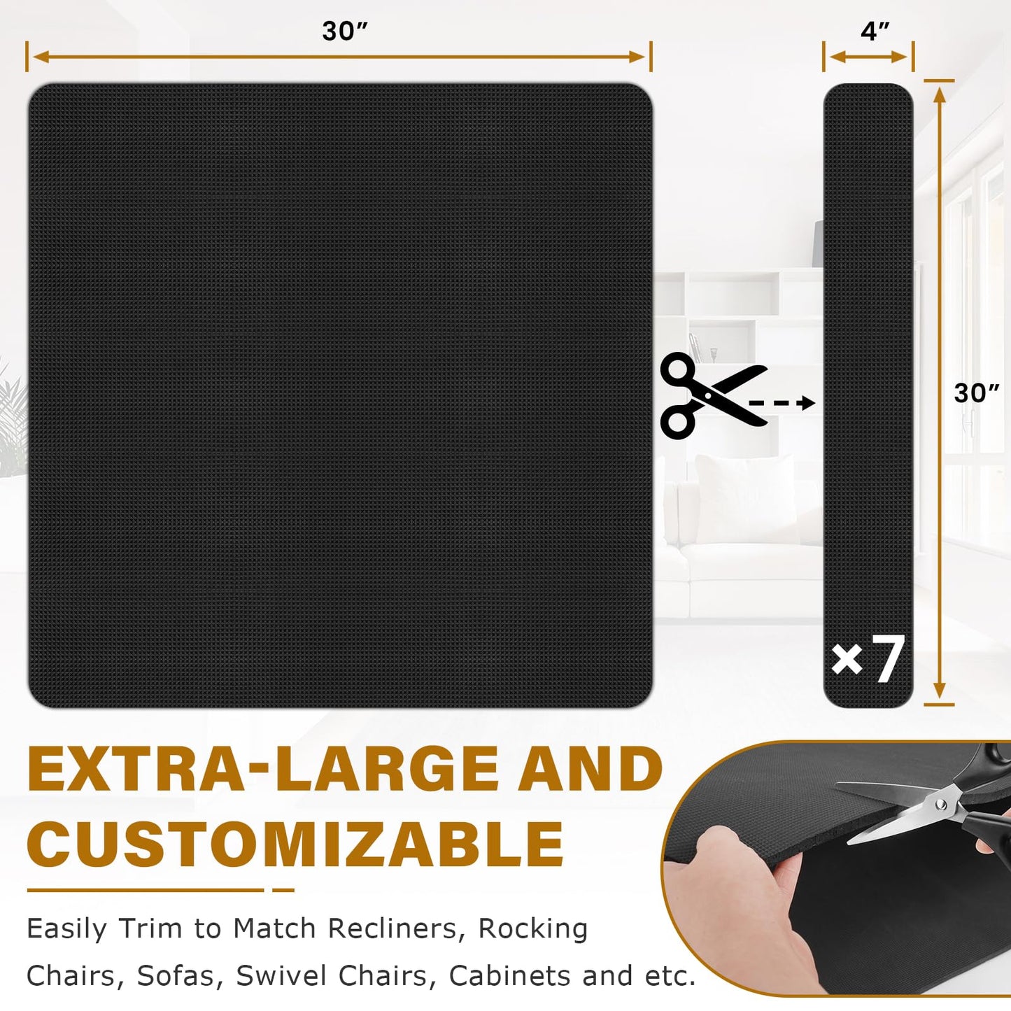 Recliner Pads for Hardwood Floors, 30" x 30" Non Slip Furniture Gripper Pad, Rubber Under Recliner Mat for Swivel Chairs, Sofas and Living Room Furniture, 1 Pack, Black