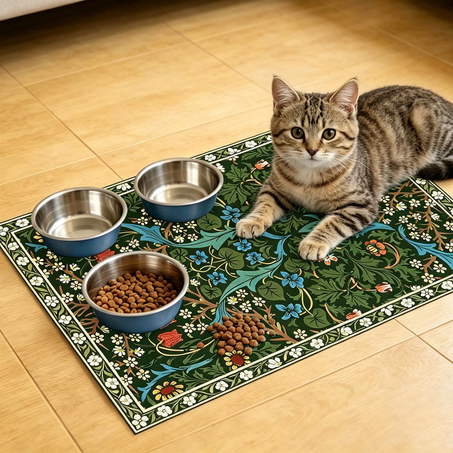 Pet Dog Cat Food Mat, Absorbent Dog Bowl Mat for Food and Water, Quick Dry Placemats Feeding Mats with Non Slip Rubber for Floors Indoor Puppy Pet Accessories Supplies 16 * 24 inch, Dark Flowers