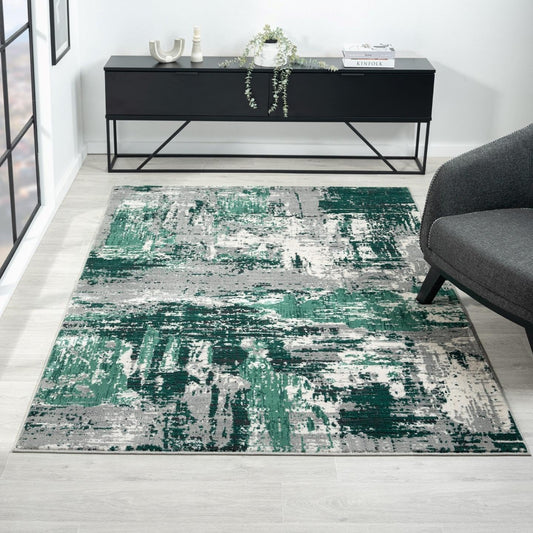 LUXE WEAVERS Abstract Distressed Green 4x5 Area Rug