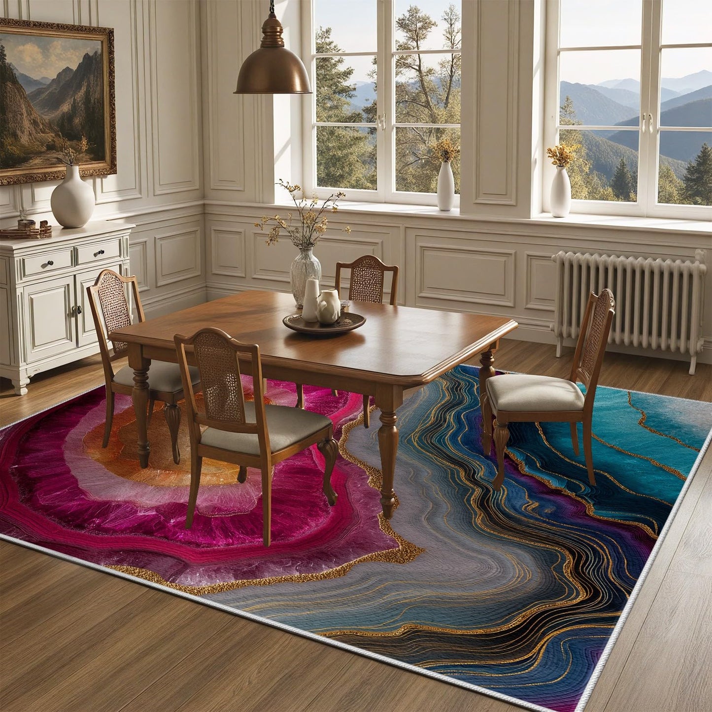 Abstract Agate Marble Area Rug, 3x4ft, Pink and Blue Geode Rug, Modern Luxury Gemstone Rugs, Low Pile Non-Slip Soft Washable Floor Mat Carpet for Living Room, Home Decor