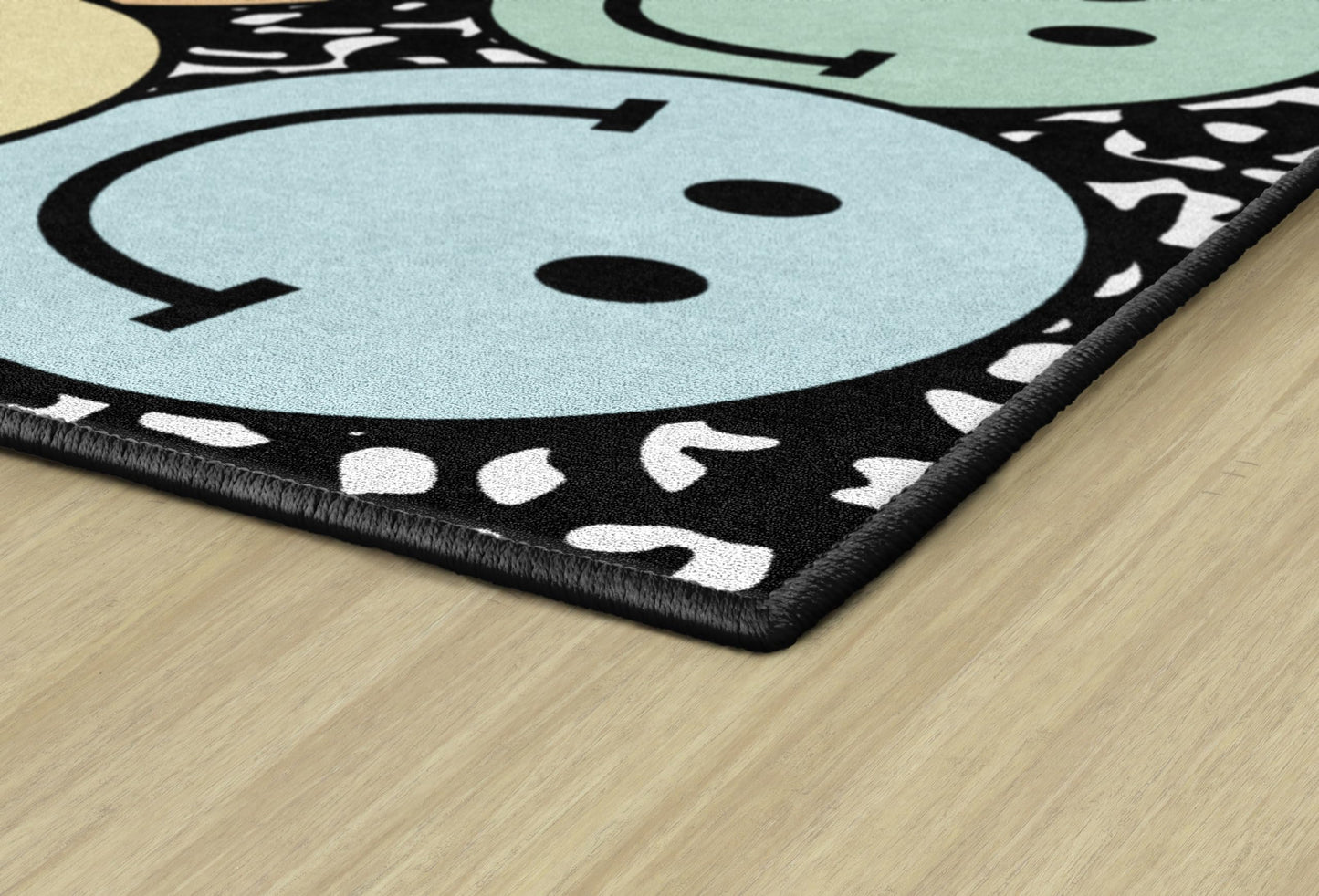 Flagship Carpets Pastel Rainbow Smileys on Notebook Educational Area Rug for Kids Room Seating Décor, Children's Classroom, Play Carpet for Teaching and Playroom, 7'6" x 12', Multi