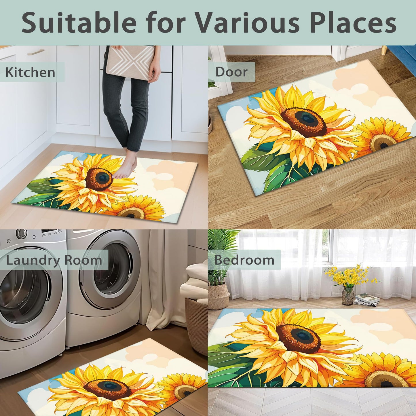 Welcome Mats Blooming Sunshine Indoor Front Door Mats for Home Entrance, Super Non-Slip Floor Mats for Home Entryway, Outdoor Welcome Mat, Easy Clean, 17x 30 inch
