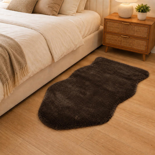 PEIDER-X For Bedroom Dorm Nursery – 2x3 Faux Sheepskin Rug, Fluffy Soft Shaggy Area Rug, 18mm Thick Fluffy Pile 1100GSM Microfiber, Washable Non-Slip TPE Backing, Small Furry Carpet for Bedside, Brown