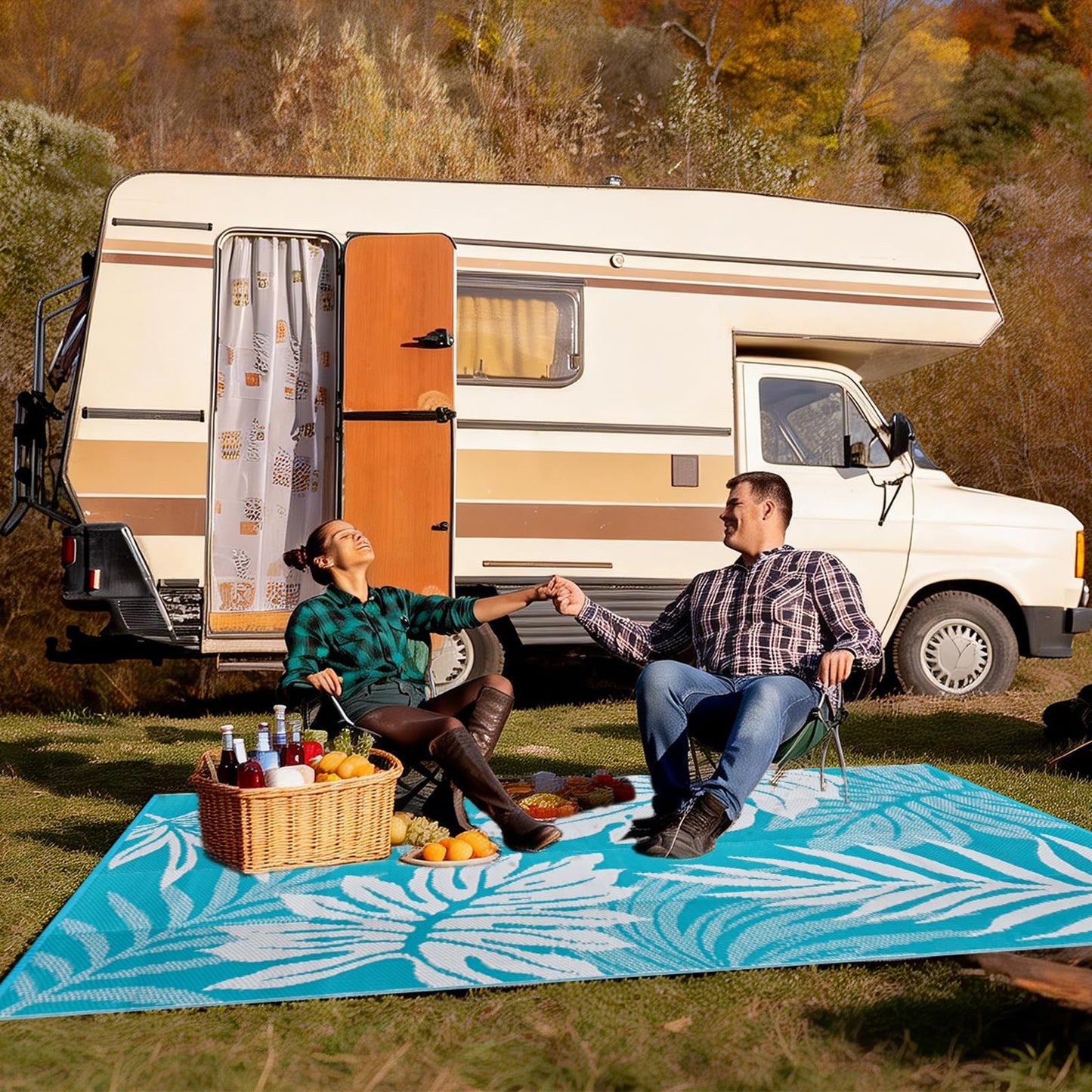 YONILE Outdoor Patio Rug, 5x8 ft Waterproof Reversible Large Area Rugs Plastic Straw Mats for RV, for RV, Picnic, Backyard, Deck, Balcony, Porch, Beach
