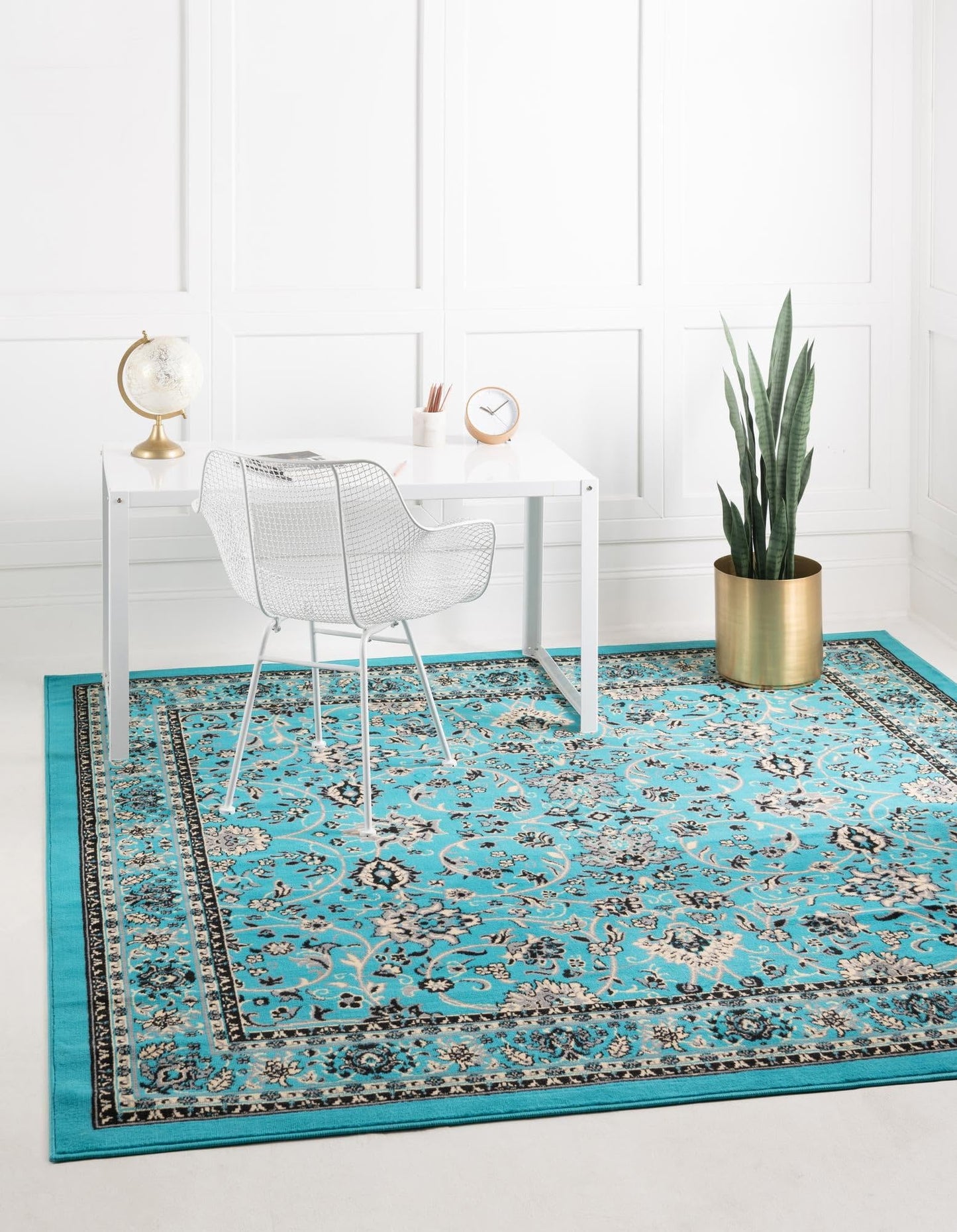 Unique Loom Sialk Hill Collection Area Rug - Washington (7' 10" Square, Turquoise/ Black)