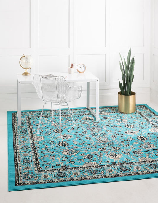 Unique Loom Sialk Hill Collection Area Rug - Washington (7' 10" Square, Turquoise/ Black)