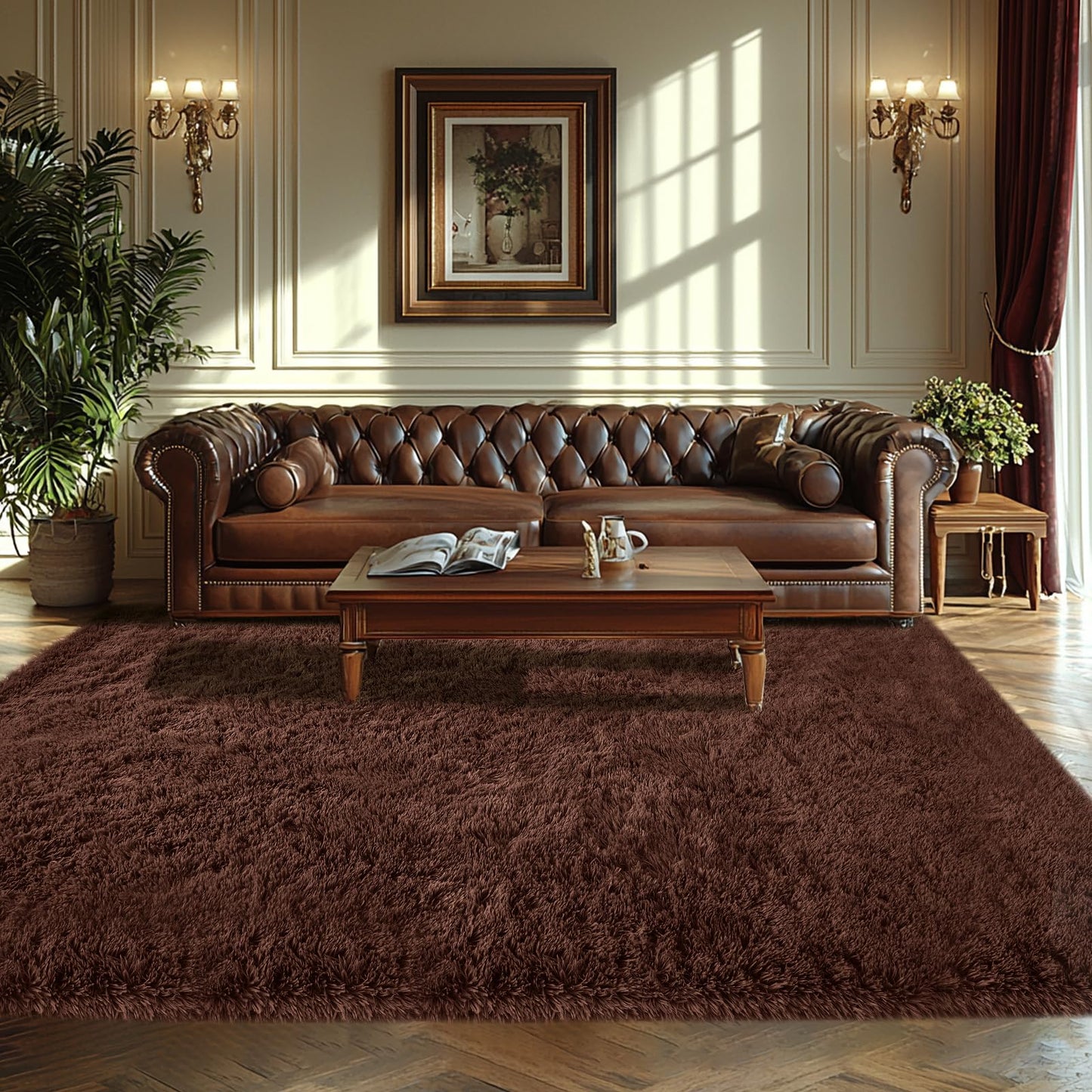 Fluffy Brown Bedroom Area Rug: Ultra Fluffy Non-Slip Floor Carpet for Bedroom Living Room Nursery Playroom, Soft Shaggy Rug Home Decor (Brown 5x7 Feet)