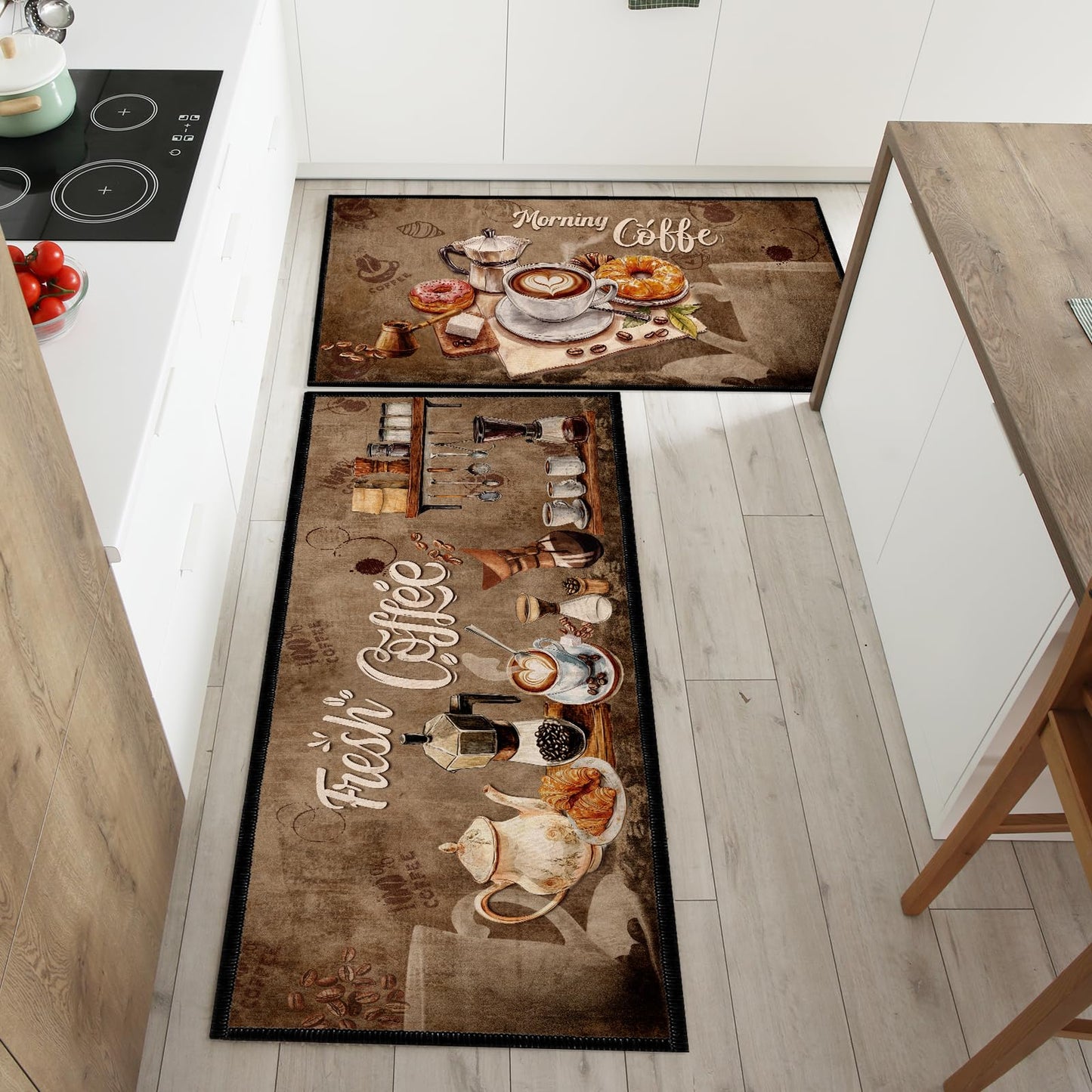 InIsaJace Coffee Rugs for Kitchen Floor, Kitchen Mats for Floor 3 Pieces Non-Slip, Absorbent Washable Runner Rugs Farmhouse Style Kitchen Bar Mat(16x28 +16x47)