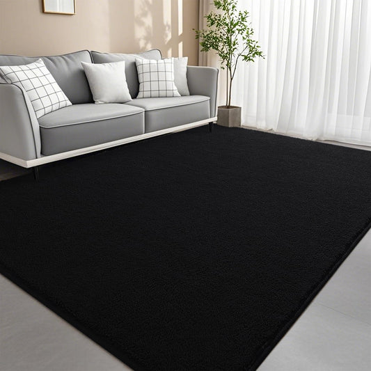 Woottpe 5x7 Feet Black Area Rugs for Bedroom, Indoor Washable Memory Foam Rug for Living Room, Modern Aesthetic Minimalist Non-Slip Carpets for Kids Boys Girls Adults Dorm Home Decor