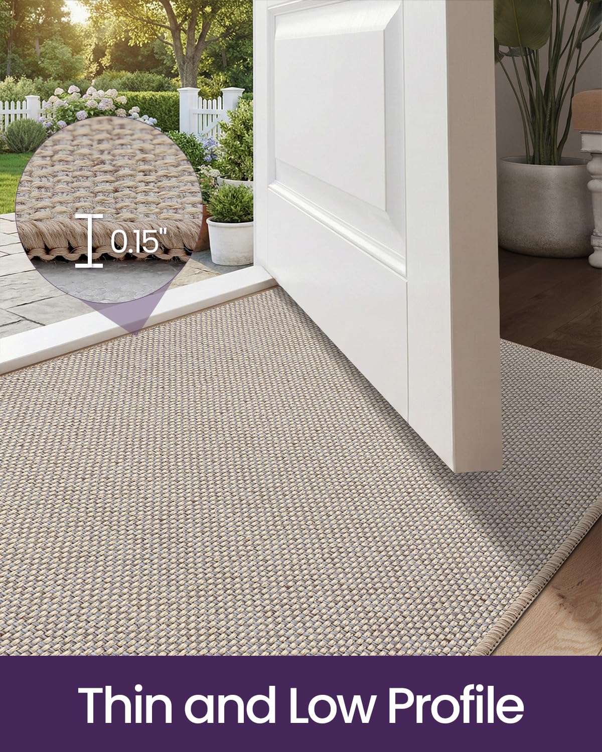 DEXI Ultra Thin Door Mat Indoor Entrance 48x72, Non Slip Rubber Backed Entryway Mats Dirt Trapper, Low Profile Front Doormat for Inside Entry, Patio, Porch, Beige