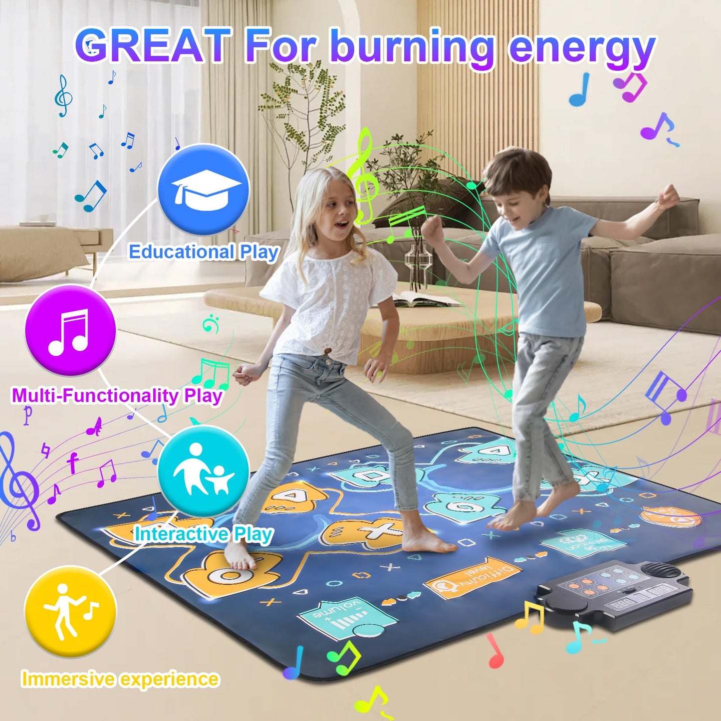 2Player Dance Mat for kids, Electronic Double Dance Mixer Rhythm Step Play Mat,Dance pad Game Toys Music for Girls Boys,Christmas/Festival/Birthday Gifts for Kids,Age 3 4 5 6 7 8 9 10 11 12+ Year Old
