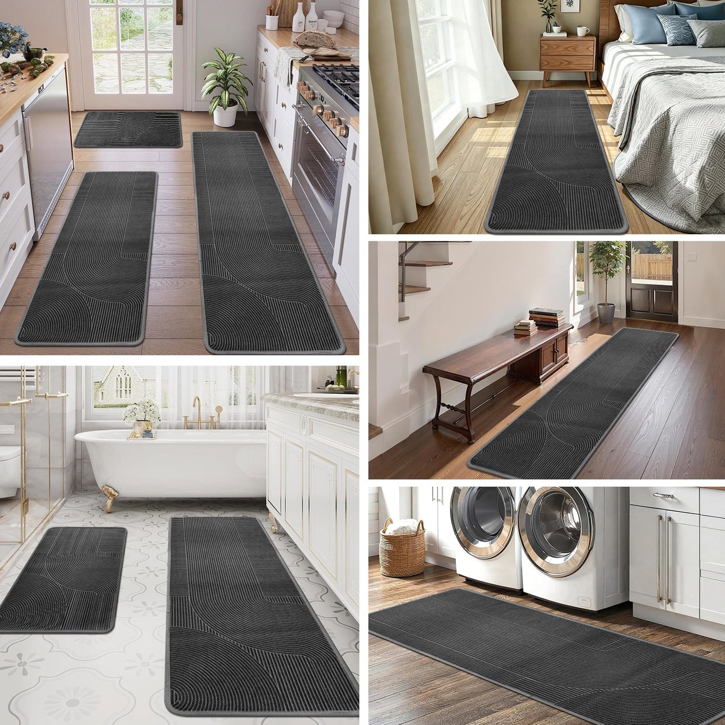 HAPACE Kitchen Mat Set of 2 PCS, Anti Fatigue Kitchen Floor Mat, Kitchen Runner Cushioned Non Slip for Kichen, Office, Balcony, Gray, 17" x 30"+17" x 47"
