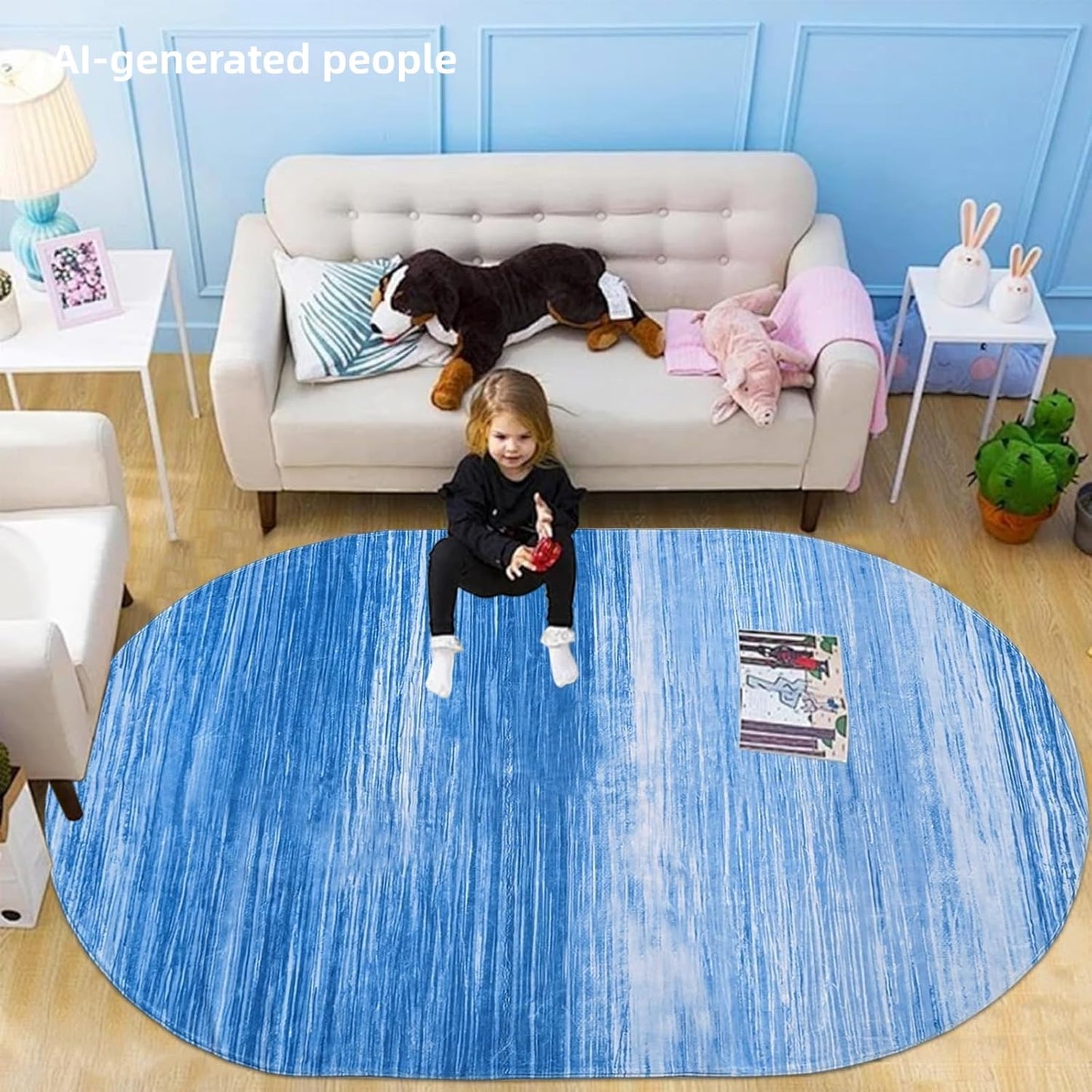USTIDE Modern Blue Area Rug Oval 4'x6' Washable Ombre Oval Rugs for Bedroom Non-Slip Living Room Throw Carpet Comfy Indoor Floor Mat for Kids Room Children Playroom