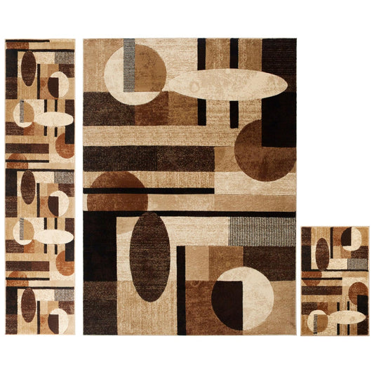Home Dynamix Tribeca Jasmine Modern Area Rug, Abstract Brown/Beige 3 Piece Set