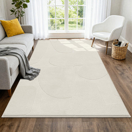 SHACOS Soft Cozy Modern Abstract Area Rugs 4'x6' High Low Pile Non Slip Washable Scandinavian Minimalist Rug Carpet for Living Room Bedroom Dining Room, Cream