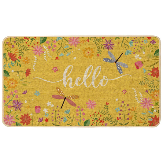 Baccessor Spring Summer Door Mat 17x29 inch, Yellow Flower Welcome Doormat Rug for Floor Non Slip Rubber Backing Floor Mat for Indoor Outdoor