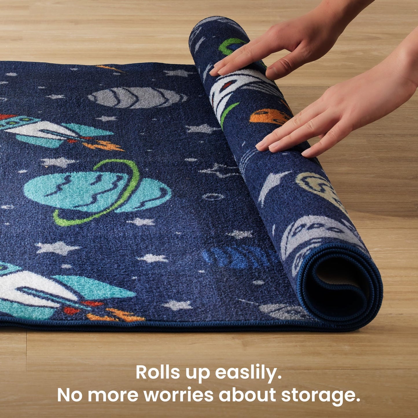 SLEEP ZONE Kids Rugs for Playroom, Area Rugs for Boys Bedroom, Washable Nursery Carpet, Non Slip Rug Play Mat, Space Rocket Planet, 4X6 Feet