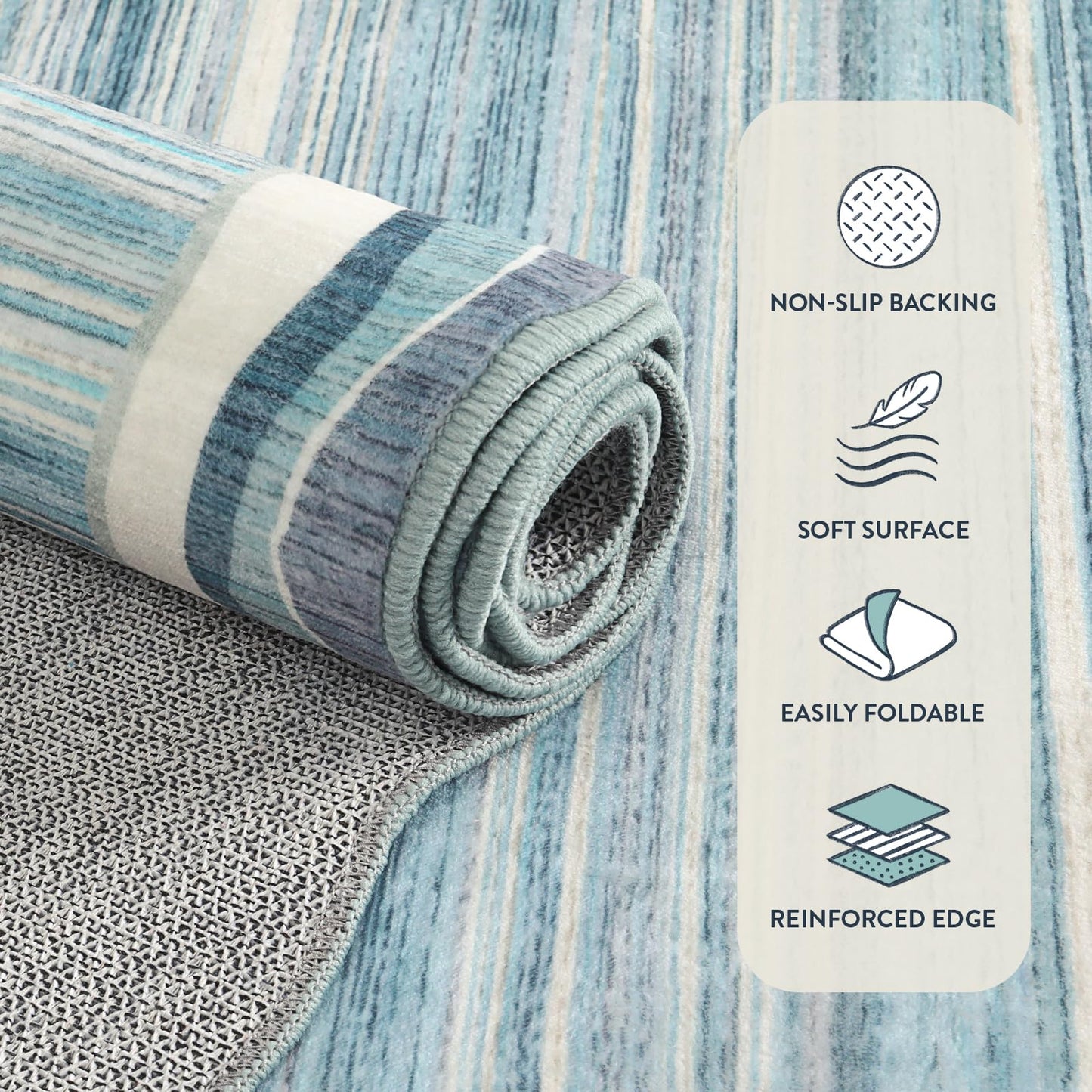 Lahome Estelle Scalloped Modern Washable Rugs 5x7, Blue Rugs for Bedroom Soft Living Room Rug, Abstract Minimalist Non Slip Low Pile Throw Carpet for Dining Room Home Office (Blue,5x7)