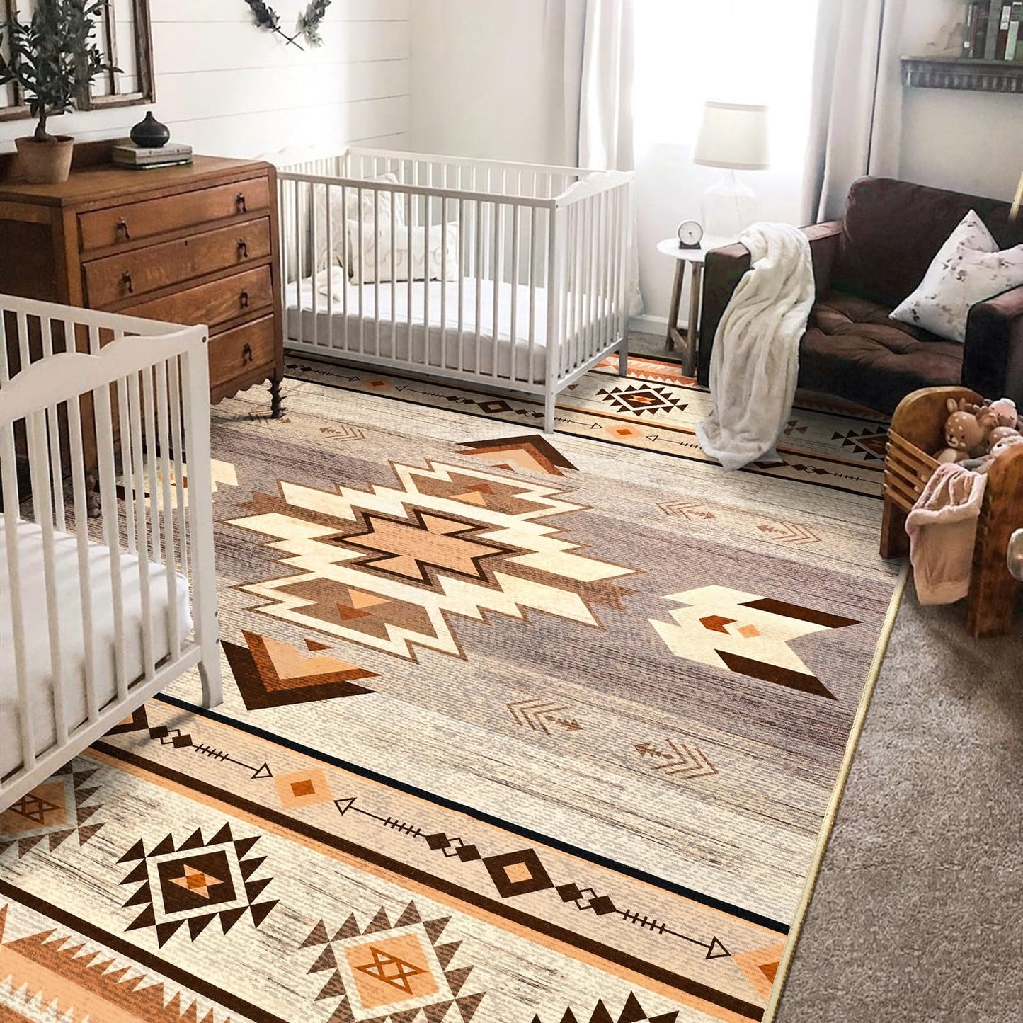 B BENRON Western Rugs for Living Room, Non Slip Large Rug for Bedroom Dining Table Kitchen, Washable Aesthetic Area Rug for Home Decor, 6ft x 9ft, Warm Beige
