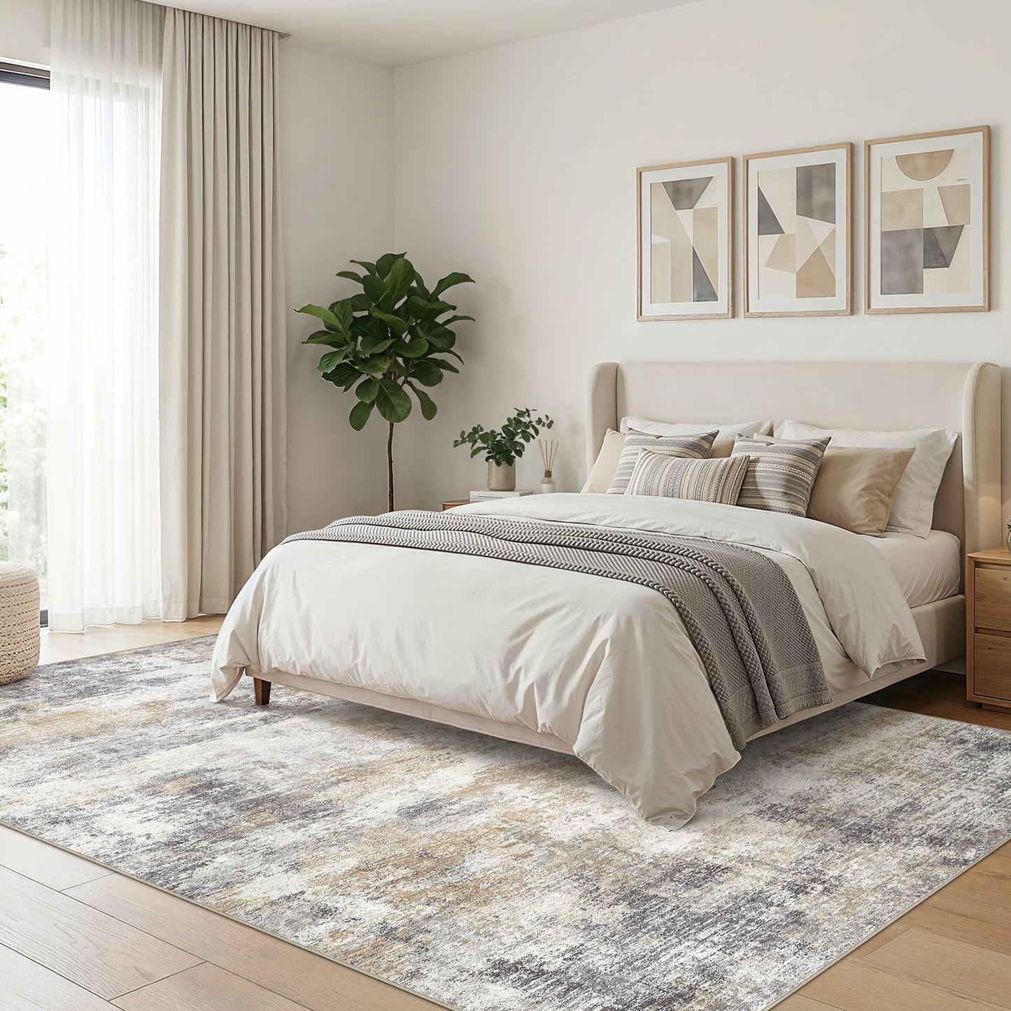 10x12 Area Rugs for Living Room - Washable Neutral Modern Abstract Rug Soft Non-Slip Stain Resistant Carpet for Bedroom Dining Table Nursery Farmhouse Home Office Decor- GoldBrown