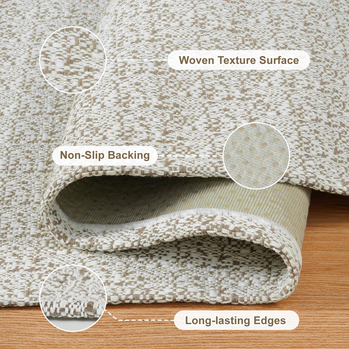 Collive Area Rugs 4x6, Farmhouse Machine Washable Living Room Rug Boho Woven Cotton Bedroom Rugs, Tan Modern Dining Room Rug Non Slip Indoor Carpet for Nursery Bedside Entryway Office