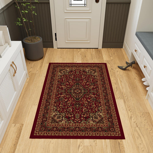 Ottomanson 3'3" x 4'7" Rugs for Living Room Oriental Area Rug for Bedroom - Non Slip Durable Large Floor Carpet for High Traffic Areas - Indoor Rug for Dining Room Kitchen Kids Playroom, Red