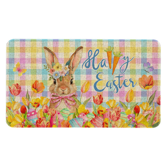 Maytycroo Happy Easter Welcome Doormat 30x17 Inch Rabbit Door Mat for Indoor Outdoor Entrance Non-Slip Washable Floor Mats Spring Easter Home Decor Rugs