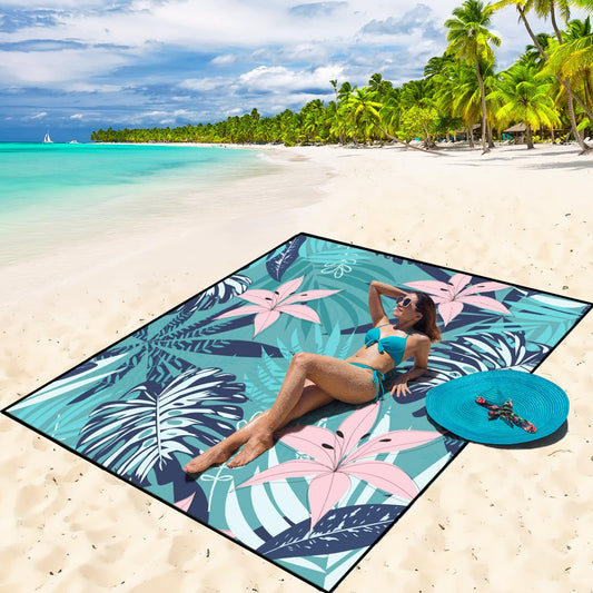 WIWIGO Beach Blanket Waterproof Sandproof Beach Mat 79" X 83"/10'x9'for 2-8 Adults Quick Drying Outdoor Picnic Mat Beach Accessories for Travel, Camping, Hiking