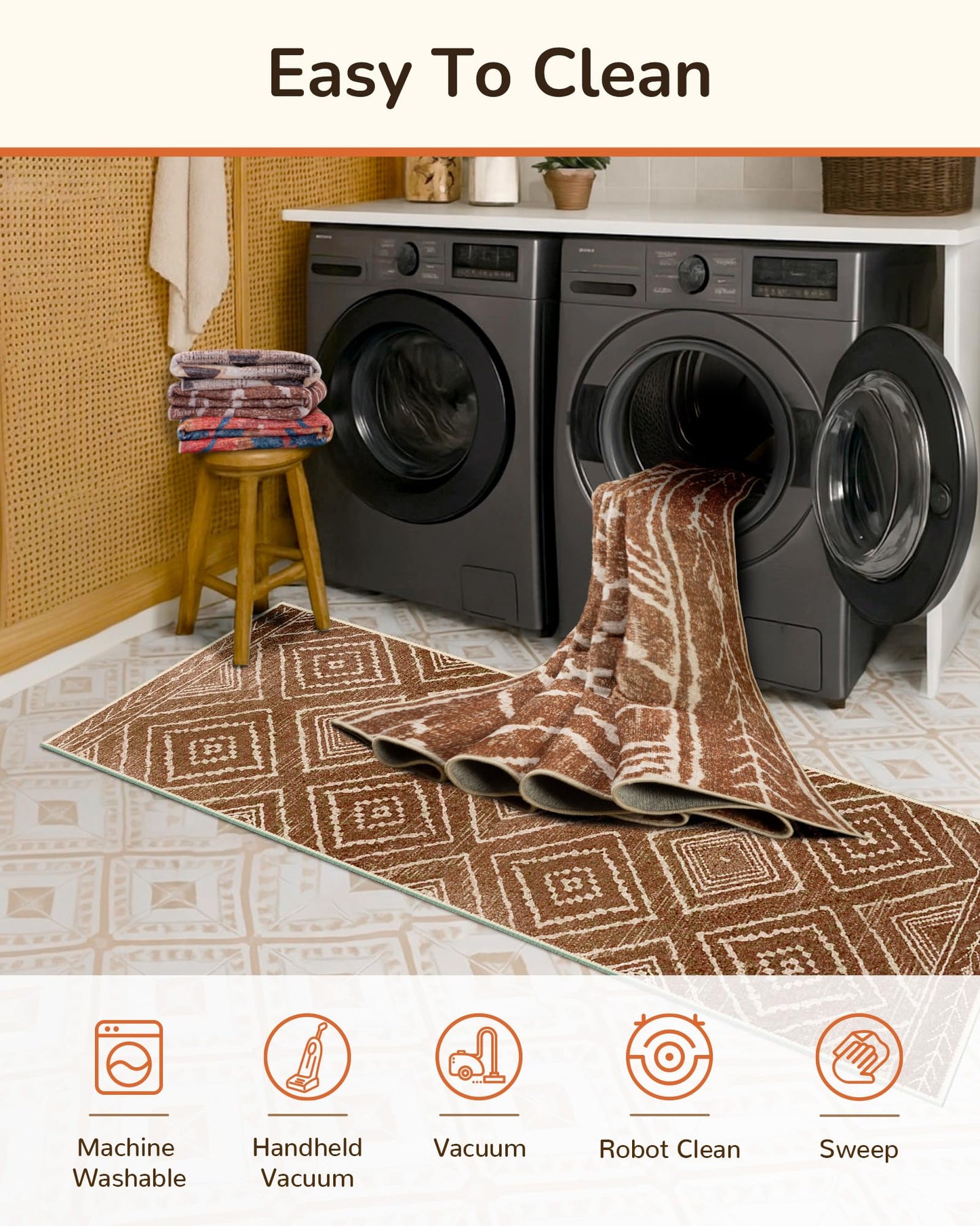 BESTSWEETIE Area Rug 2x6 Rug Machine Washable Non-Slip Low Pile Print Pattern Western Rug for Living Room Bedroom Entryway Tribal Series -Yellowbrown/Cream