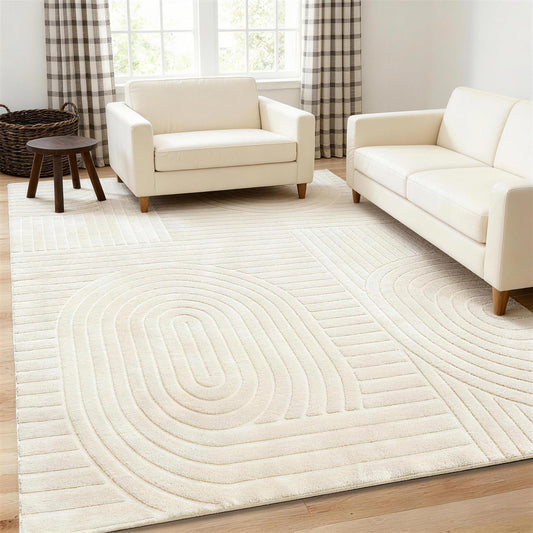 MATIIUI 5x7 Geometric Solid Beige Area Rug – Washable, Durable Non-Slip Indoor Carpet with Soft High-Low Pile, Fluffy Floor Rugs for Living Room, Bedroom, Bedside, Kids Room, Nursery,Home Office Décor