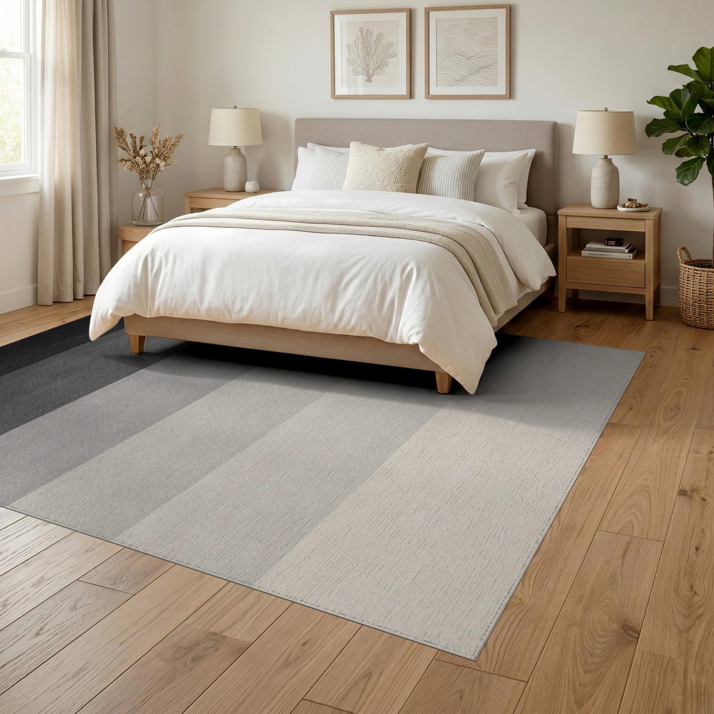 ODIKA 6'x9' Shaped Ombre Abstract Gradient Block Fade Irregularly Blend Odd Flowing Dynamic Washable Area Rug Non-Slip Chair-Friendly Floor for Dining Room, Under Table, Office