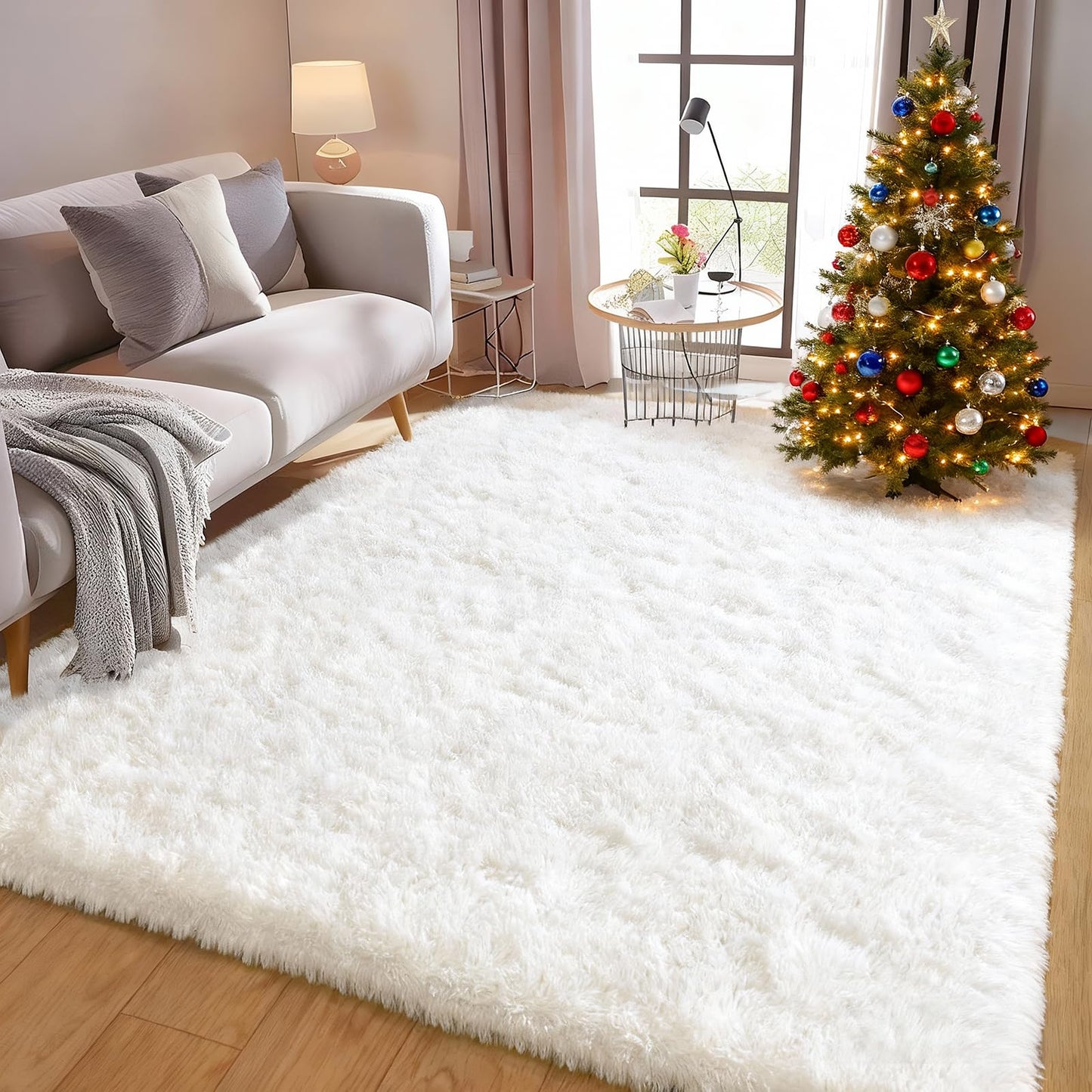 Ailyei White Shag Rugs for Bedroom, 4x6 Soft Fuzzy Rugs for Living Room, Fluffy Shaggy Plush Carpet Girls Kids Room Dorm Upgrade Non-Slip