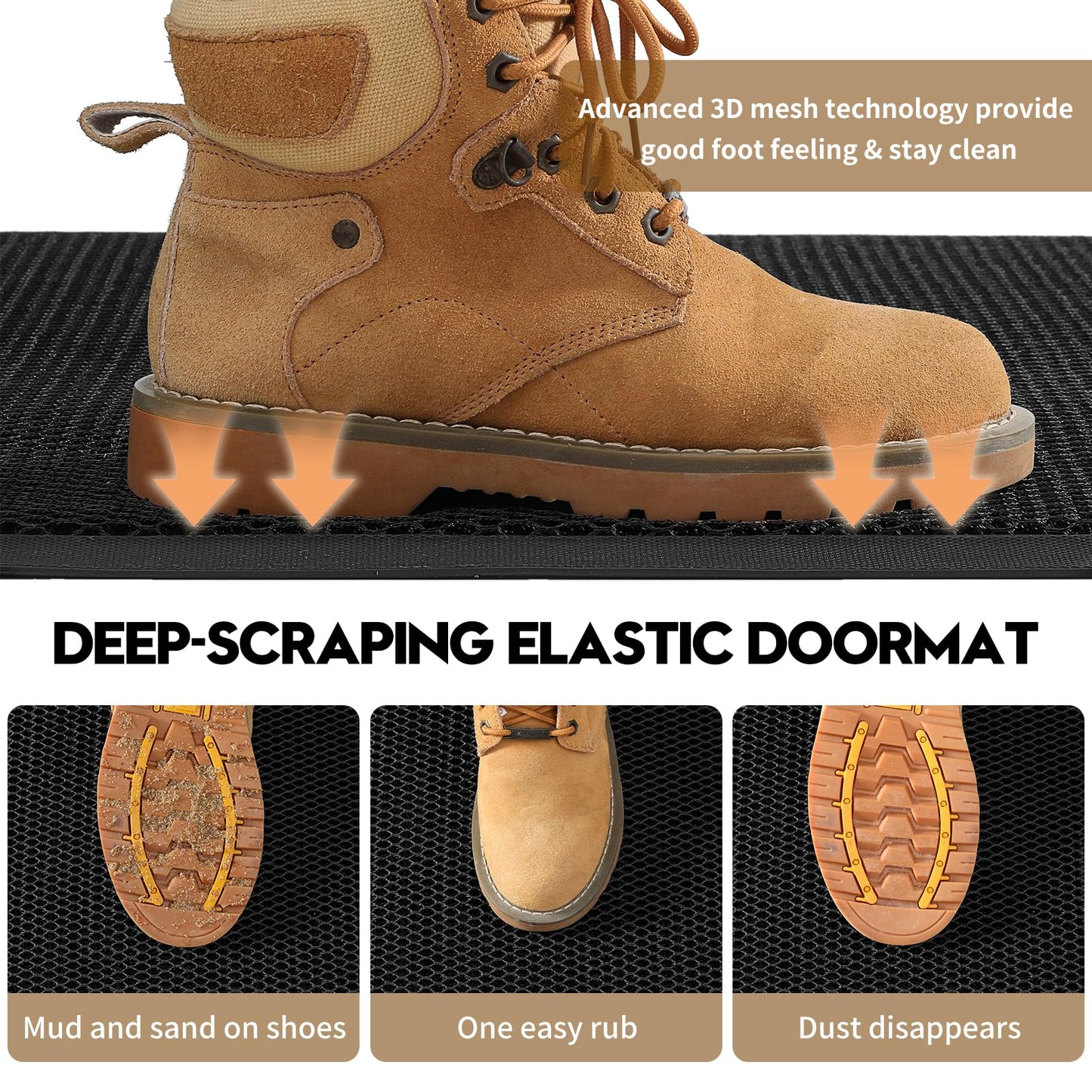 WELDUN Front Door Mat, Heavy Duty Non-Slip Rubber Dirt Trapper, Quick-Dry Low-Profile Washable Easy Clean, Welcome Mat for Indoor Outdoor Entryway Porch Patio Garage Mudroom 30"x17", Welcome