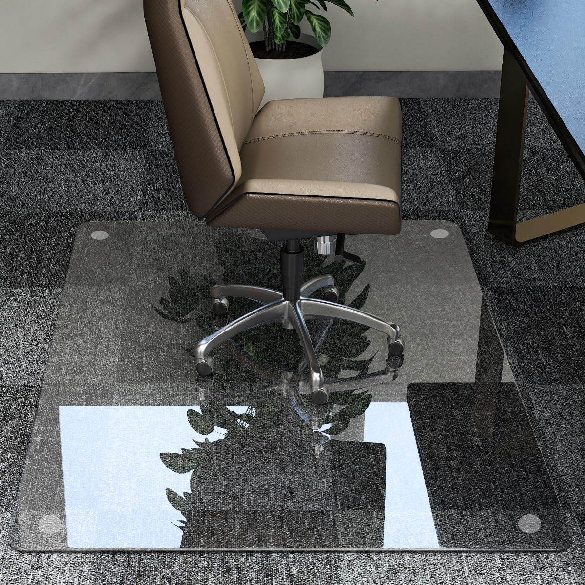Easly 46" x 55" Chair Mat for Carpet - Office Chair Mat - Tempered Glass Floor Mat for Home/Office/Carpet Clear Computer Floor Mat - with 4 Anti-Slip Pads